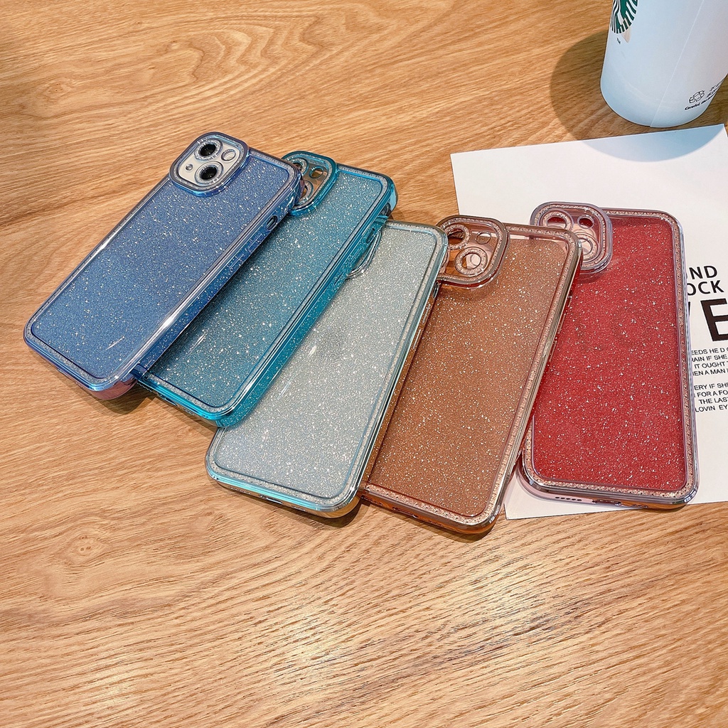 Casing Soft Case iPhone 13 12 11 Pro Max 7 + 8 + 6D Plating Transparan Aksen Glitter