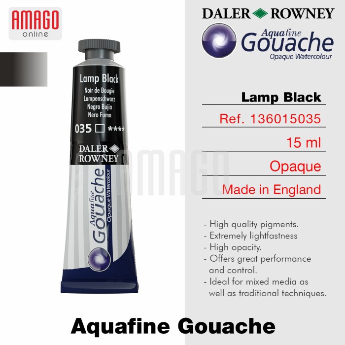 Aquafine Gouache Opaque Watercolour 15 ml - LAMP BLACK - 035