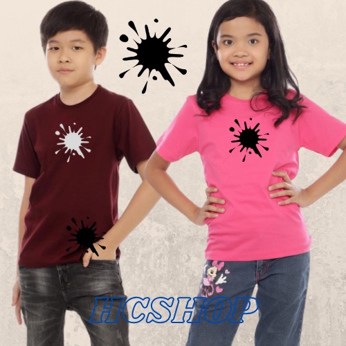 Kaos Anak Bercak Hitam Ideal Usia 2-16th Unisex Cowok/Cewek Kaos Oblong Anak Pakaian Anak