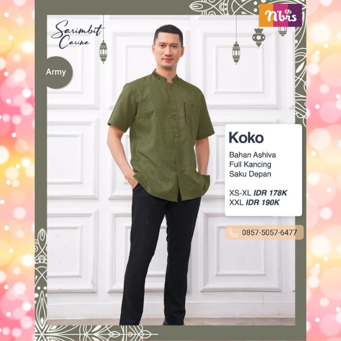Koko Sarimbit Nibras Carina Warna Army Baju Couple Lebaran Keluarga - Hijau Army, XS