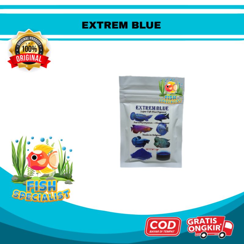 Extreme Blue 5gram - Bubuk Pewarna Biru Dicampur ke Pellet Udang Ikan Blue Pigment Louhan Channa Cup
