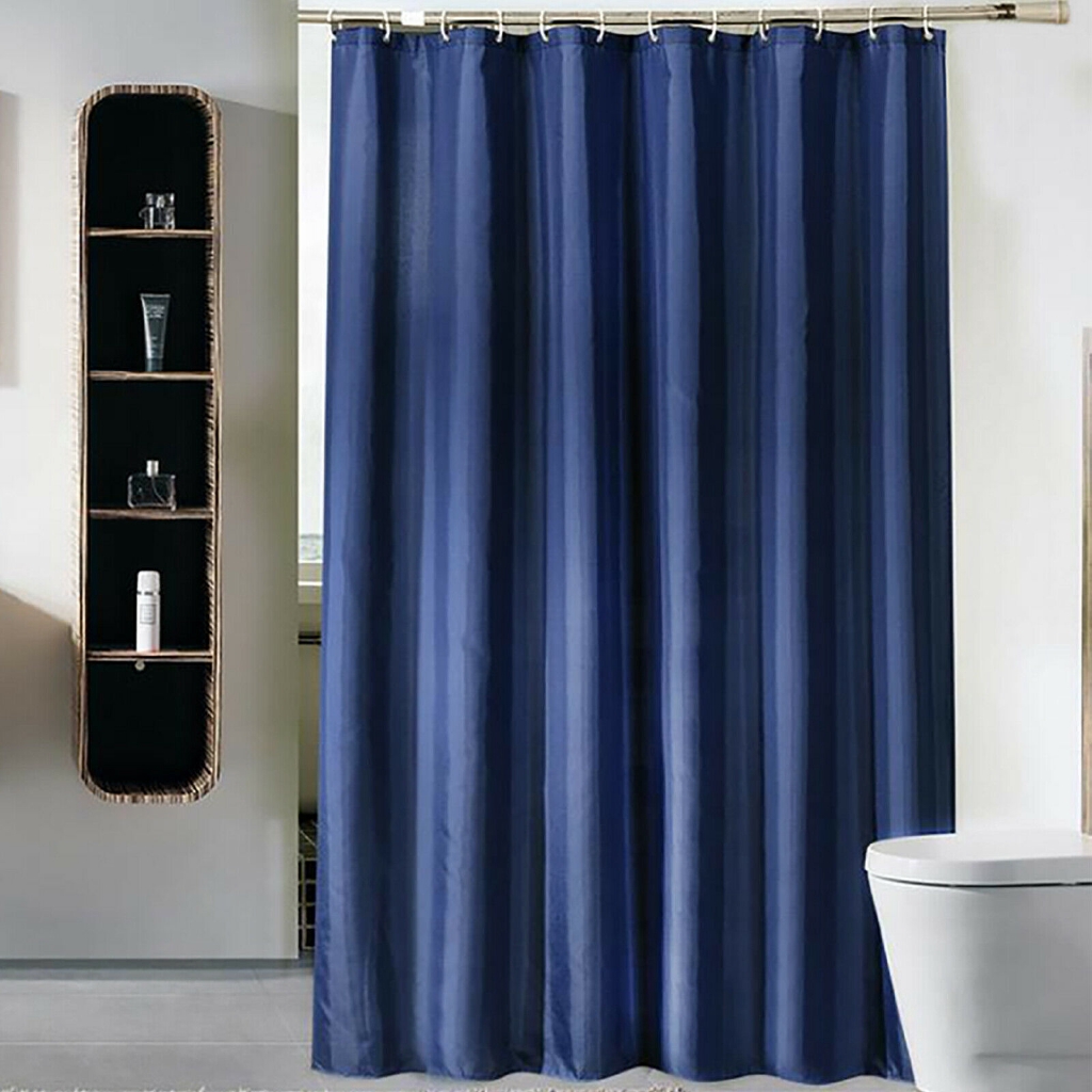 Solid Modern Bathroom Shower Curtain Rings Set Blue Hotel Home Fabric Decoration Shopee Indonesia