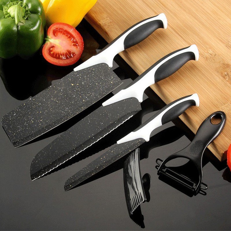 Set Pisau Dapur isi 5 pcs Pisau Dapur + Peeler Hitam J13