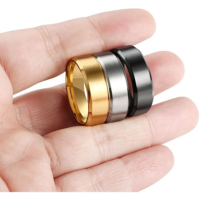 Cincin titanium polos unisex couple warna hitam silver emas bahan stainless steel anti karat dan tidak luntur