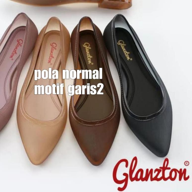 ♜ Sepatu Wanita Flat Transparan L592 Jelly Shoes Motif Garis2 Merk Glanzton ☑