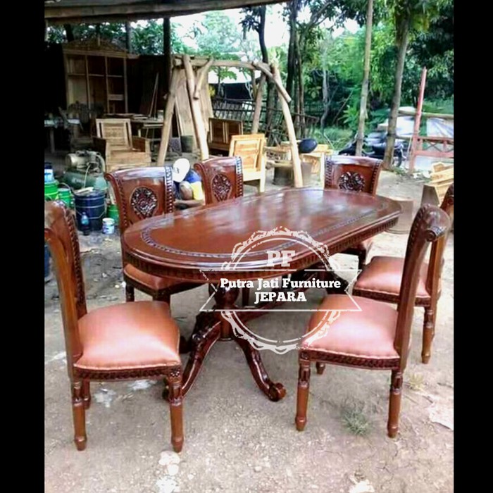 Mebel Jepara Meja Makan Jati Kursi 6 - Meja Makan Mewah Besar Ukir