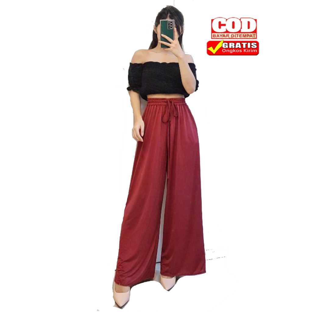 kulot crinkle airflow premium/ kulot polos premium bahan crinkle airflow