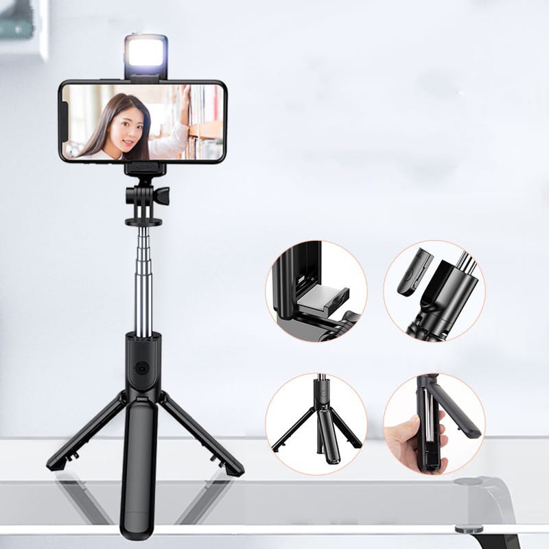 JC08 - Tripod Tongsis Bluetooth Remot Selfie Stick Led