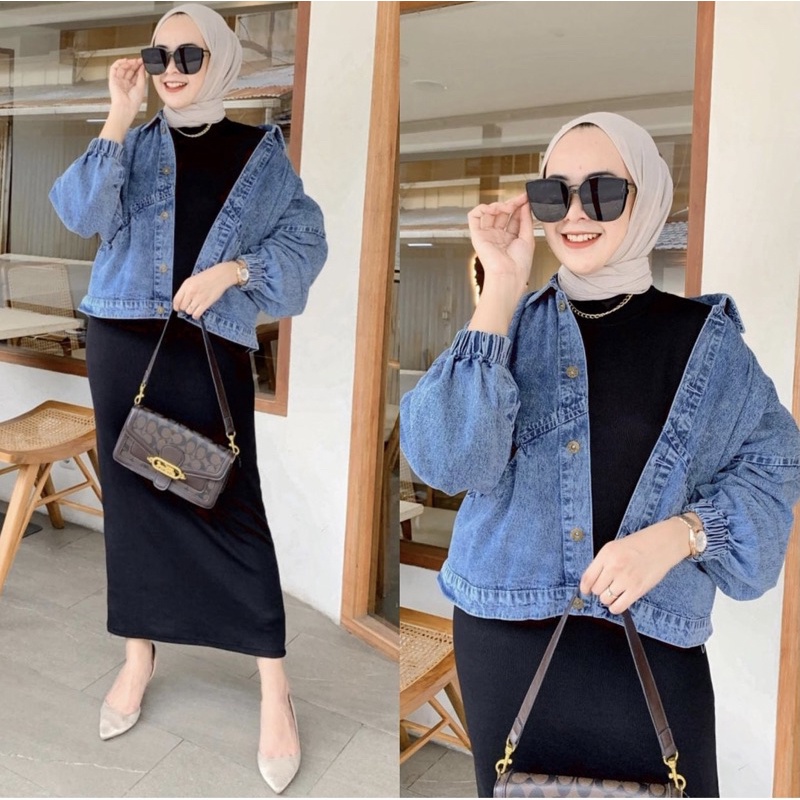 PIONA JAKET JEANS OVERSIZE LENGAN BALON