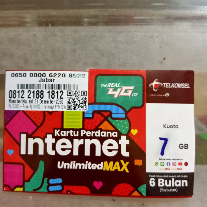 Perdana Telkomsel 7GB Unlimited Max Expt 120HARI