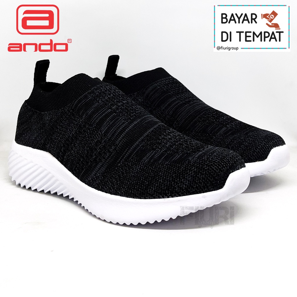 FIURI - Ando Original - MAURIZO 39-43 Hitam Putih - Sepatu Sneakers Pria - Sepatu Olahraga Pria - Sepatu Knit Rajut Pria - Sepatu Jogging Pria - Sepatu Sport - Sepatu Slip On Pria - Sepatu Kets Pria - Sepatu Kaos Kaki - Sepatu Bernafas - epatu Cowok