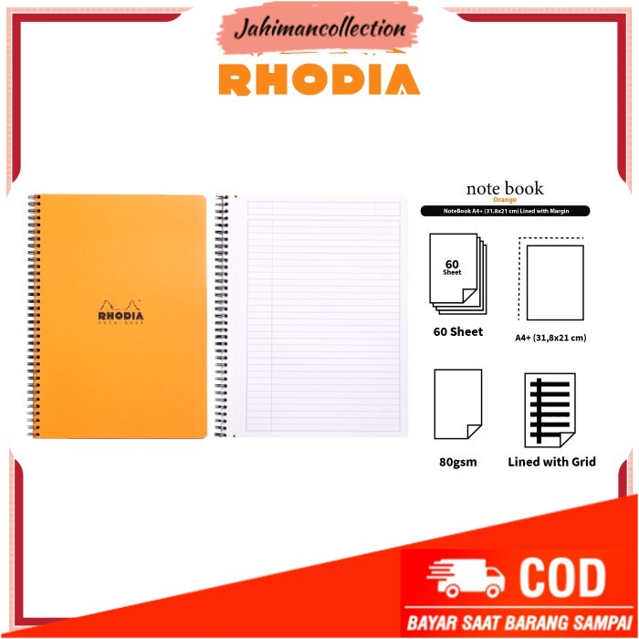 

✨ BISA COD ✨ Buku Catatan Rhodia A4 Plus Wirebound Coated Card Cover Notebook - LINED ORANGE
