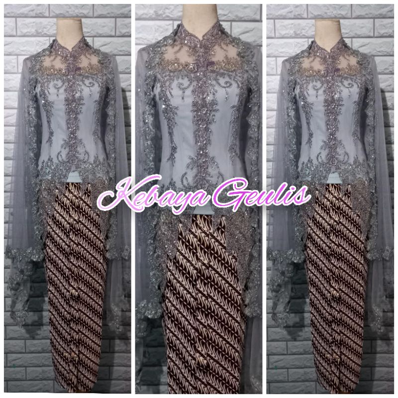 set kebaya pesta kebaya modern kebaya model rawis +selendang payet dan rok batik lereng