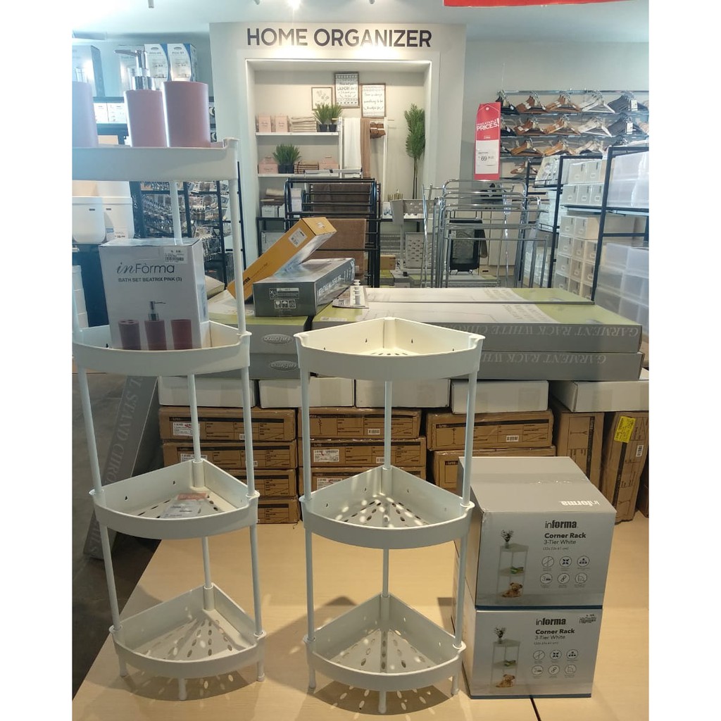 Informa Penyimpanan Rak Serbaguna Rak Sudut Susun Tingkat 3 - Putih