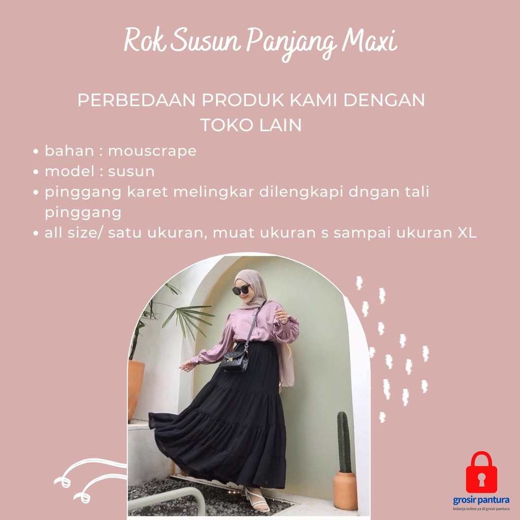 Rok Susun Panjang Maxi Skirt Bahan Moscrape Wanita Kekinian