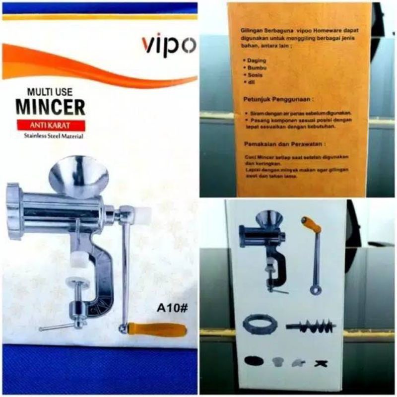 Alat Penggiling daging Manual Vipoo A12# - Mincer Stainless Penggiling Daging Manual Vipoo