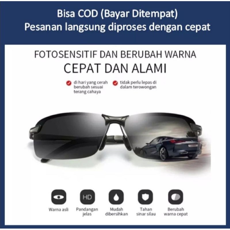 KACAMATA POLARIZED PHOTOCROMIC ANTI RADIASI UV400 SIANG MALAM PRIA WANITA