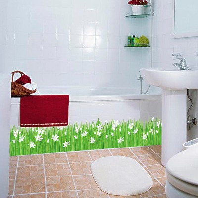 RELIZA WALL STICKER GREEN GRASS N WHITE FLOWERS RUMPUT HIJAU STIKER DINDING SK7044