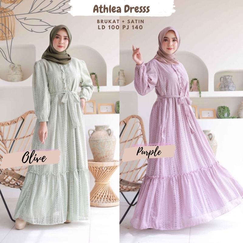 Athlea Lace Brukat Dress/Dress Brukat Lilac/Gamis Lilac/Dress Brukat Ld 100/Dress Lebaran