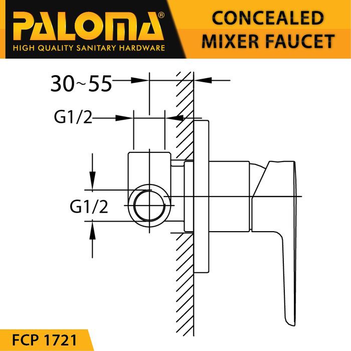 PALOMA FCP 1721 Keran Mixer 3 Lubang Tanam Dinding Tembok Kran Air