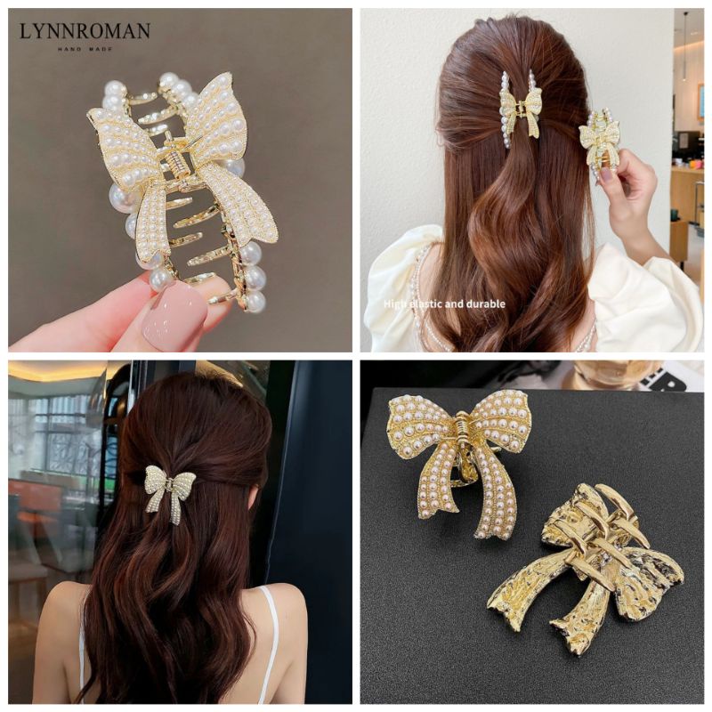 Jedai Korea Premium Besi Gold Pearl Mutiara Permata Ribbon Butterfly