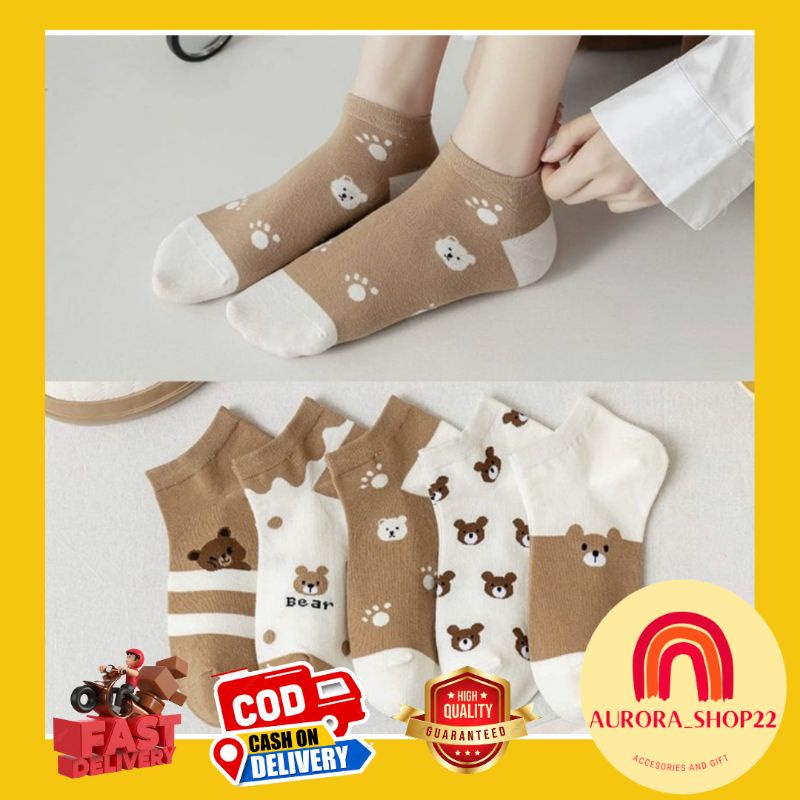 [COD] Kaos Kaki Pendek Import Semata Kaki Motif Beruang  Coklat Kaos Kaki Wanita Pendek Semata Kaki Kaos Kaki Fashion Import