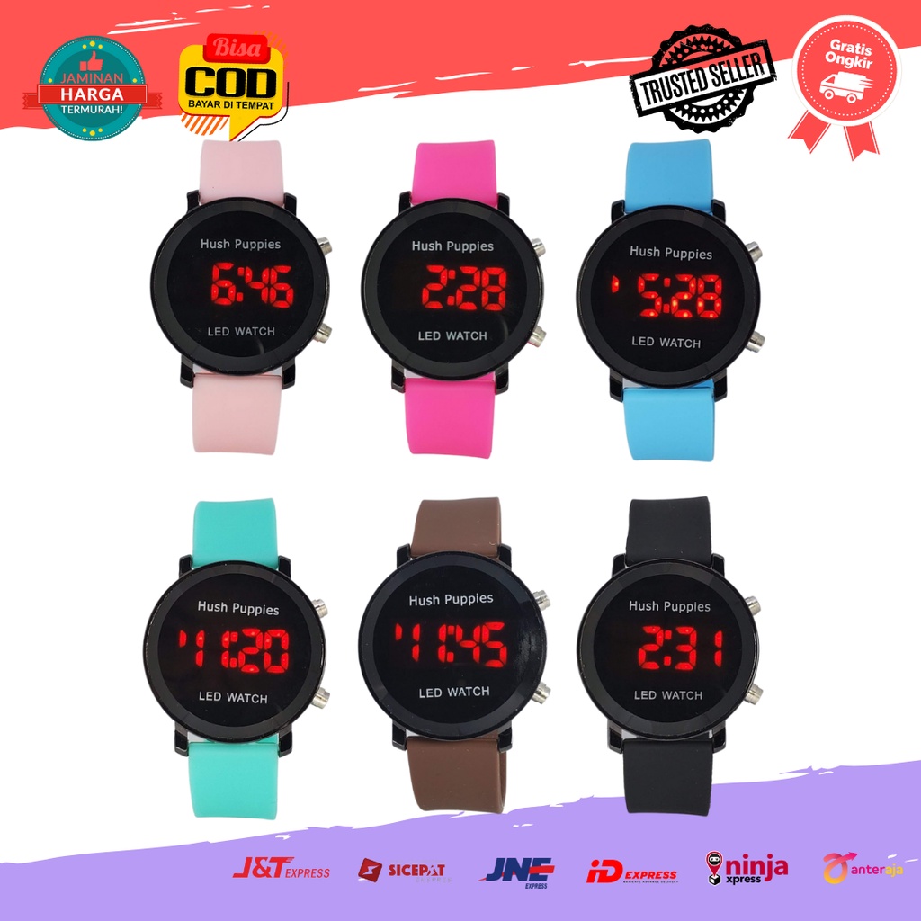 [COD] Jam Tangan Digital Remaja Wanita Perempuan ABG Hush Puppies Branded Bulat Strap Rubber