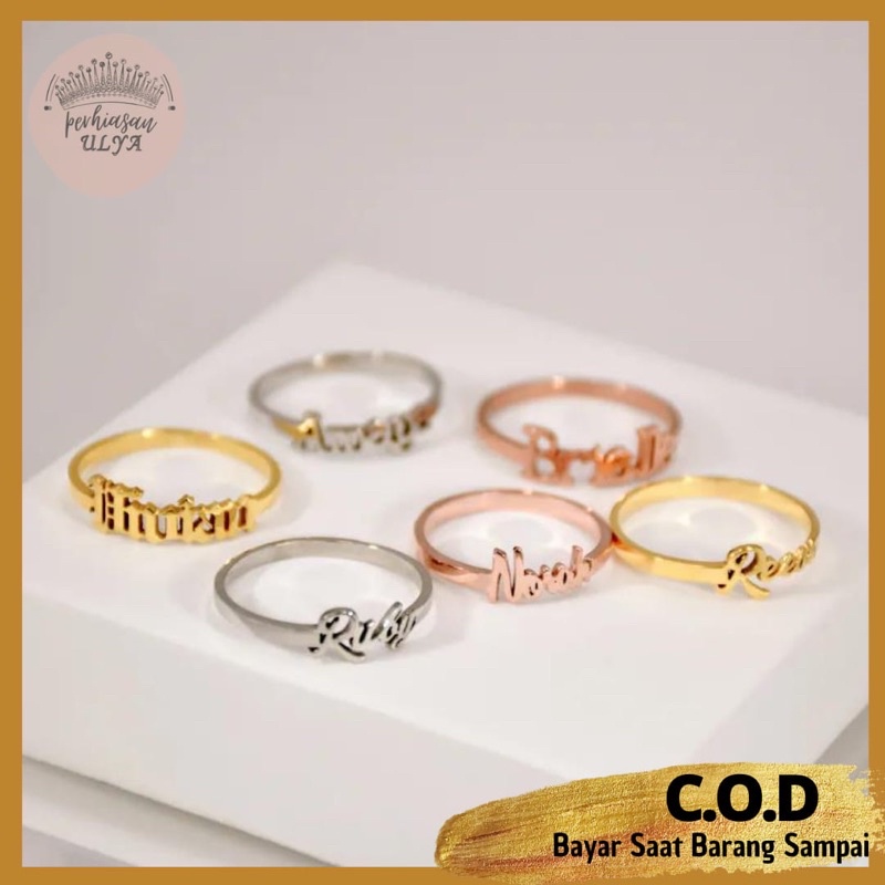RING NAME CINCIN TITANIUM LAPIS EMAS CUSTOM NAMA HURUF INISIAL COUPLE AKSESORIS WANITA ANTI KARAT