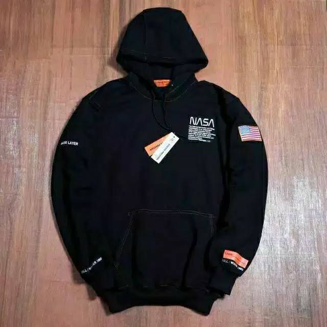 Sweater hoodie pria nsa hitam block putih
