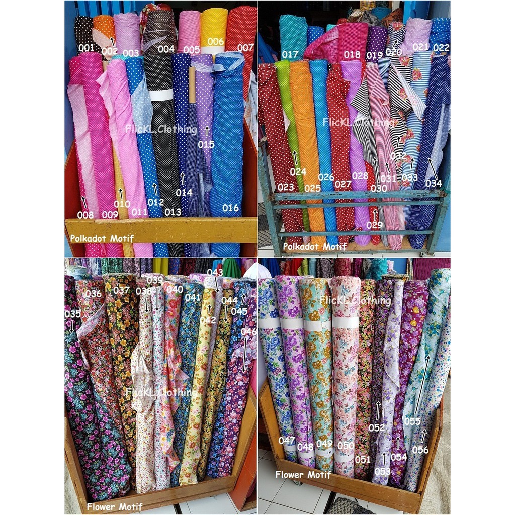 Bahan Kain Polkadot Flower Motif Corak Rayon Katun Cotton Kemeja Baju