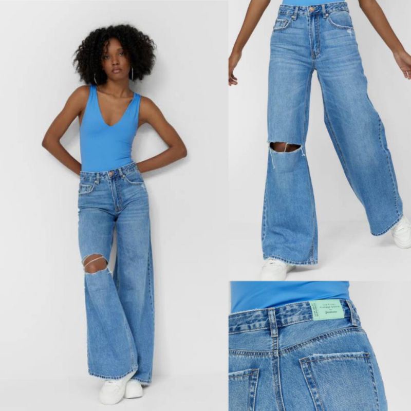 STRADIVARIUS ripped wide jeans