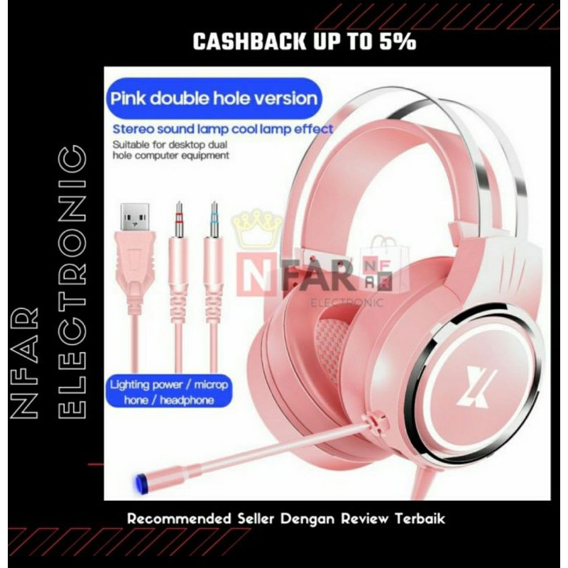 Headphone Gaming For PC Pink Lucu Headset Gaming Pink Headset Gaming For Cewek Headphone Cewek Lucu