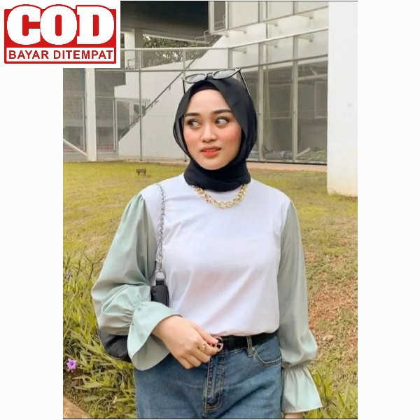 sarah blouse/atasan wanita terbaru/lengan balon/promo cod termurah