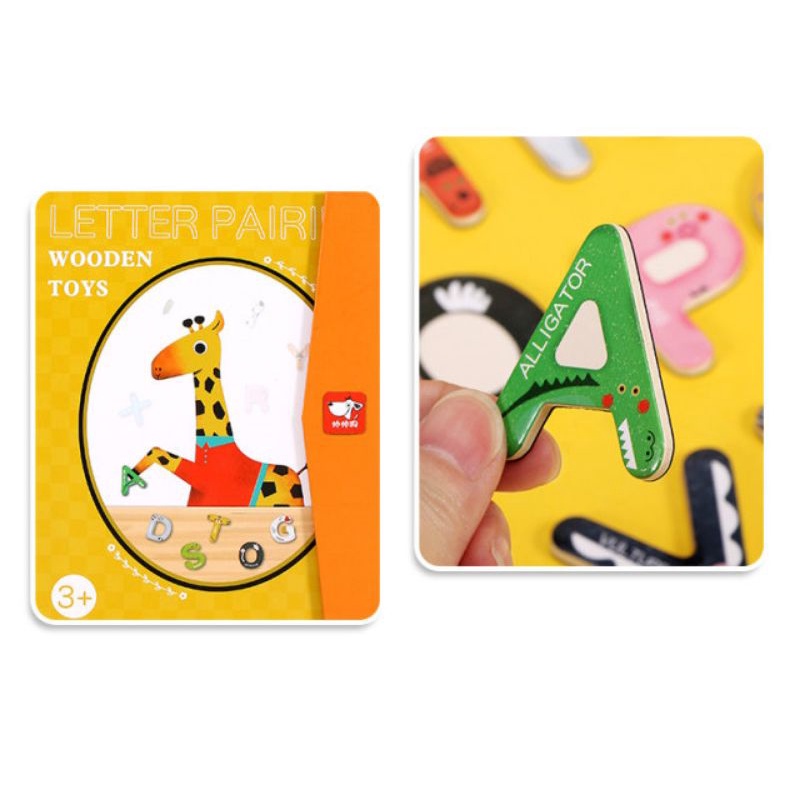 Mainan Edukasi Buku kayu Magnet Puzzle Montessori Mengenal Huruf ABC WOODEN TOYS PAIRING MAGNETIC ALPHABET WIPE CLEAN Kids Toy Magnetic 3D Puzzle Jigsaw Cartoon Animal 26 Letter match Wooden puzzle Educational toys for Children