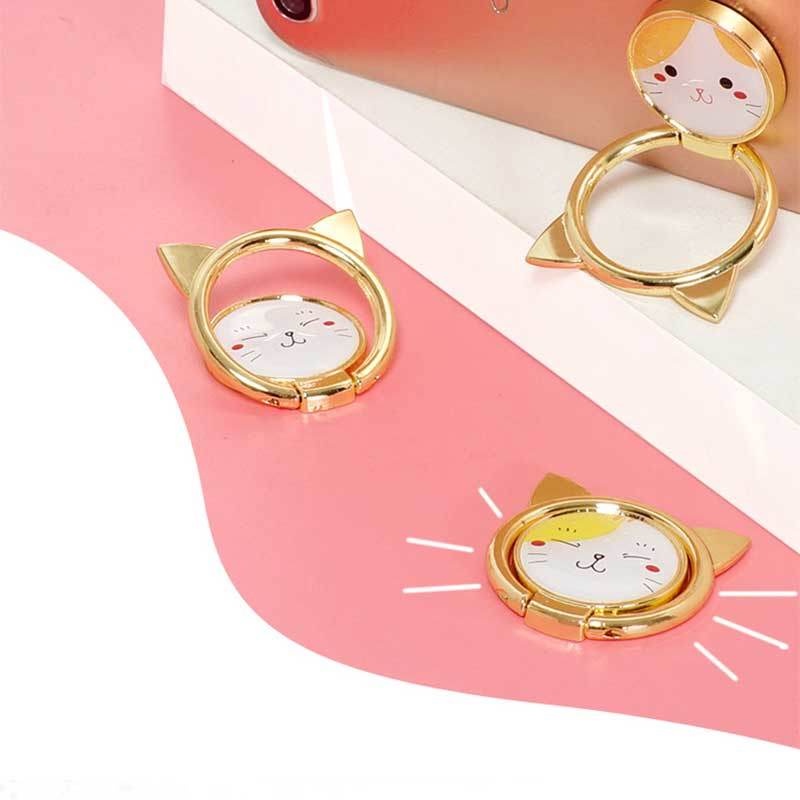 1pc Ring Holder Bentuk Kucing Lucu Bahan Metal Dapat Berputar 360 Derajat° Holder Handphone Bentuk Bulat Anti Jatuh