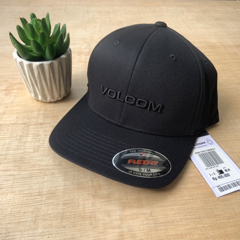 volcom topi flexfit full hitam original 100% sale