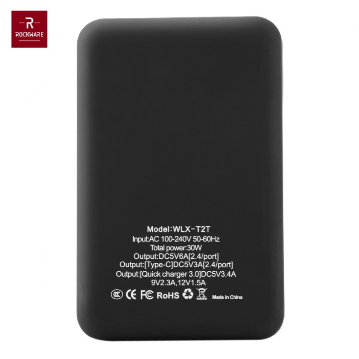 ROCKWARE T2T - Smart Fast USB Charger - 4 USB-A and 1  USB-C - 30W 6A