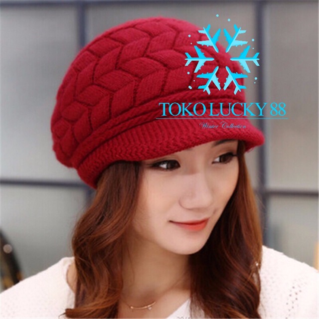 IMPORT Hat Fur Cap Topi Rajut Bulu Wool Winter Musim Dingin