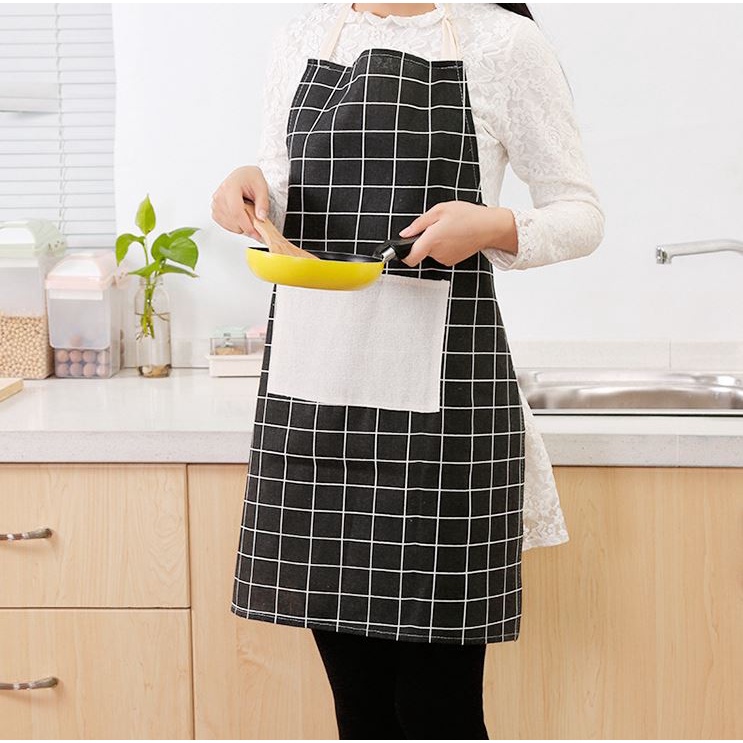 Celemek Masak Kain Motif Kotak-Kotak Apron Masak