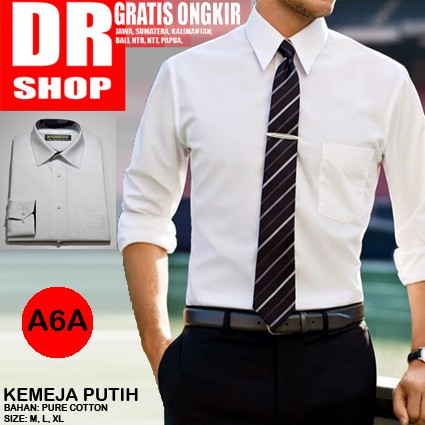 Hem pria putih lengan panjang/Kemeja putih panjang/kemeja polos