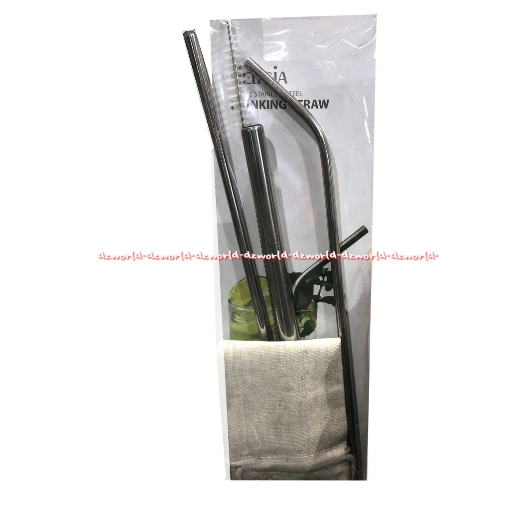 Delicia Drinking Straw Stenless Steel Sedotan Besi Dengan Sikat Dan Bag