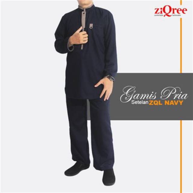 Setelan Kurta Ziqree Lengan Panjang Baju Koko Muslim Panjang Jubah Pria Muslim