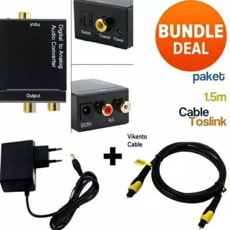 Paket digital optic to analog RCA audio converter plus kabel toslink 1.5m L/R Mysunstore