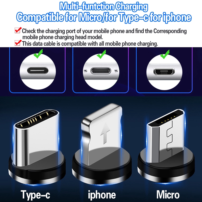 Kabel Data / Charger Micro USB Magnetik Fast Charging 3 in 1 untuk iPhone / oppo VIVE