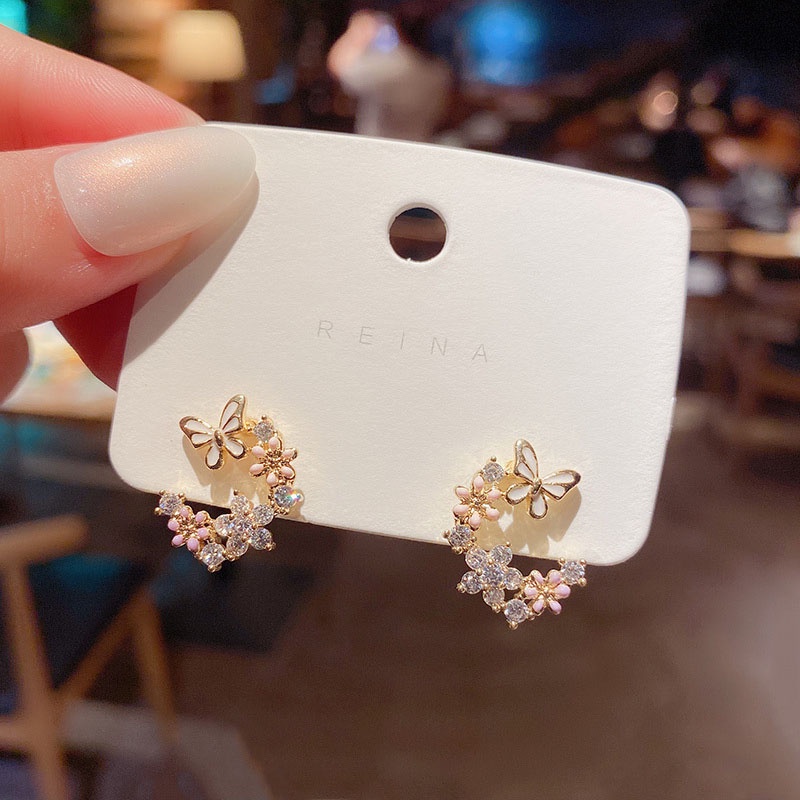 Anting Stud 925 silver needle Bentuk C Bentuk Bunga Butterfly Untuk Wanita