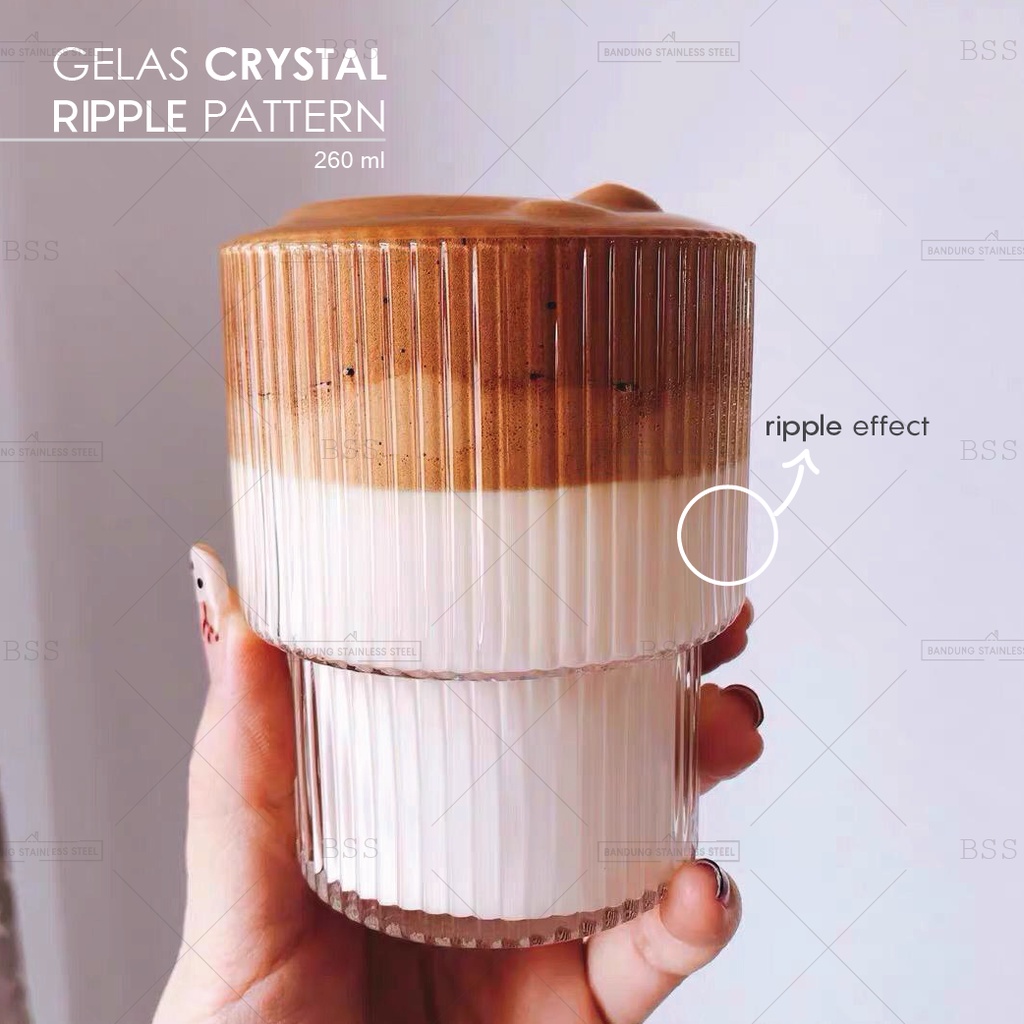 Gelas Crystal 260ml Kopi Susu Ripple Yo-Reum Aesthetic Korean Cafe Drinking Glass