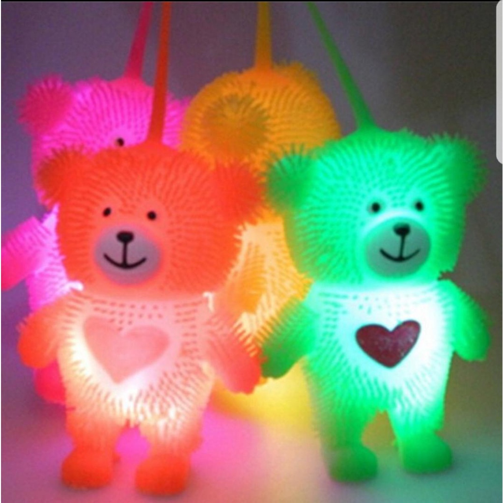 mainan bayi &amp; anak yoyo Ubur beruang lucu happy hati love teddy bear Lampu led Karet jelly mainan stress