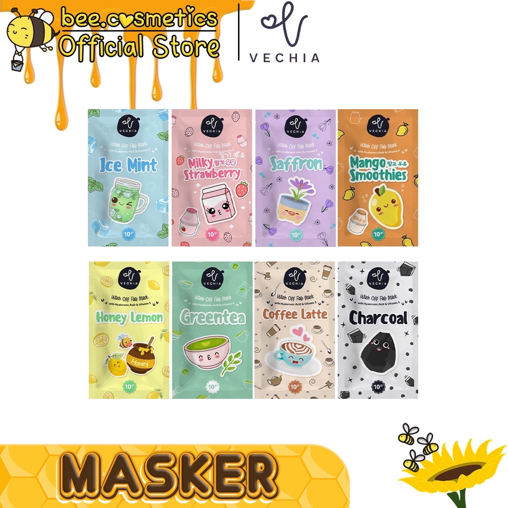 MASKER VECHIA / ORGANIC MASK BY VECHIA 10GR ( CHARCOAL / COFFEE LATTE / GREENTEA / HONEY LEMON / ICE