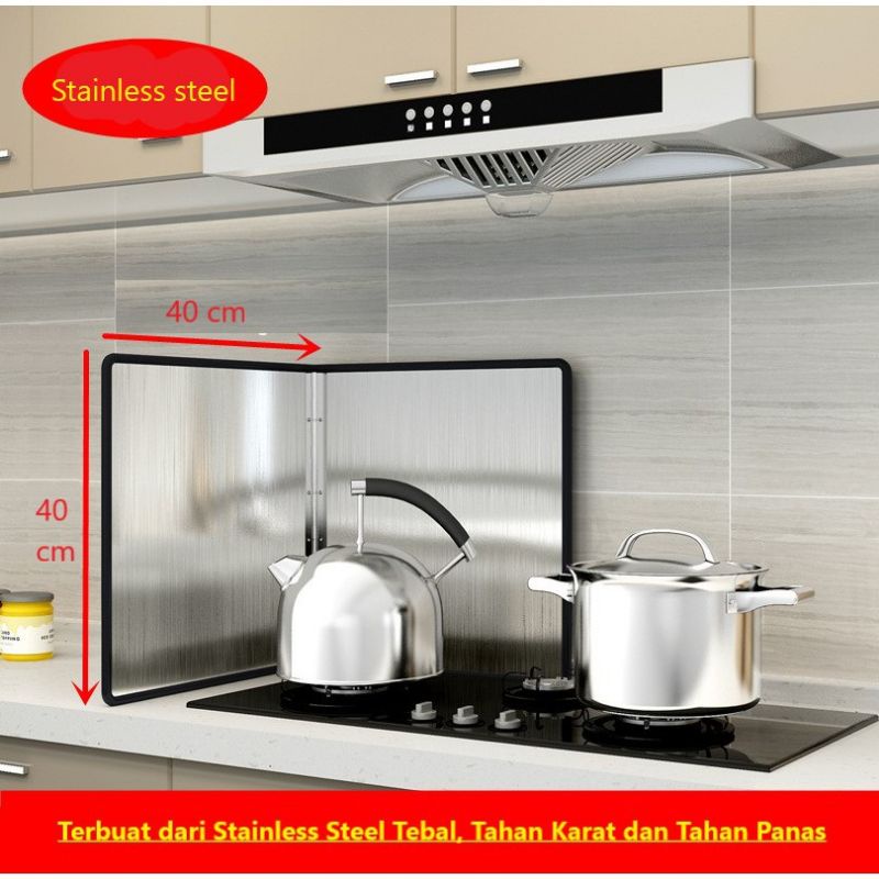 Sekat Pelindung Kompor Dapur Anti Cipratan Minyak Oil Stainless Tebal 2 sisi/ lipat 2