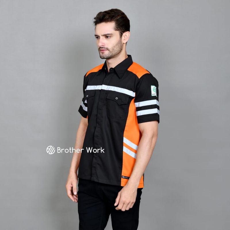 wearpack safety kemeja tangan pendek -wearpack safety kemeja tangan pendek hitam-orange - baju kerja